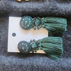 H&M forest green tassel earrings